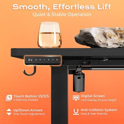 PRAISUN 55.1'' L Standing Desk with Outlets, Cabinet with Shelves, Drawers
