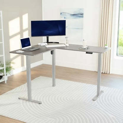 VIVO Electric Corner Standing Desk, L-Shaped, 63" x 55" Dark Gray Top