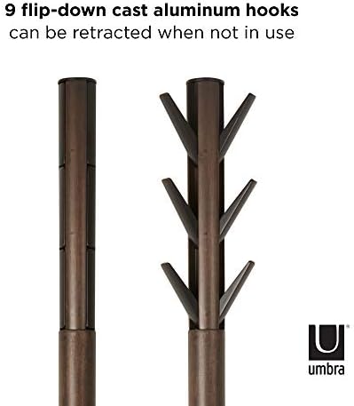 Umbra Flapper Coat Rack, Flip Down Clothing Rack, 9 Hooks, Black/Walnut
