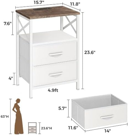 Huuger Nightstand Set of 2 with Charging Station, USB-C Port, End Tables