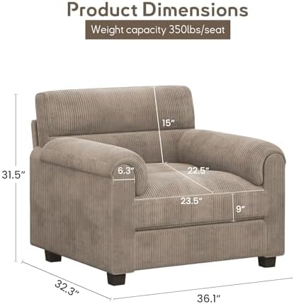 Bonzy Home Modern Accent Chair, Living Room Reading Chair, Corduroy, Brown