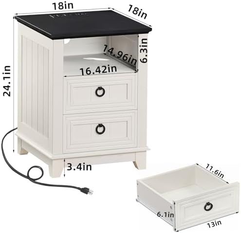Joaxswe 18" Farmhouse Night Stand Set 2 with Charger Station & 2 Drawers