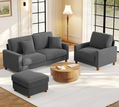 Welzona 70.2" Couches for living room, Comfy Corduroy Couch Set, Sofa Set