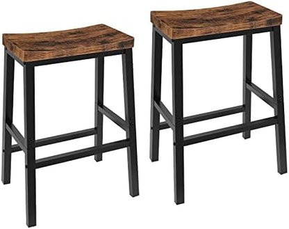 HOOBRO Bar Stools, Set of 2 Bar Chairs, 23.6 Inch Saddle Stools, Kitchen Counter Seat with Footrests, Industrial Barstools for Dining Room, Kitchen, Counter, Rustic Brown and Black BF02MD01