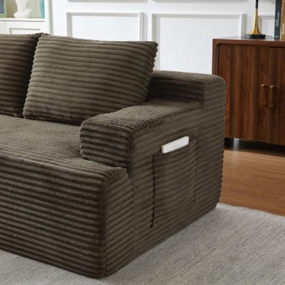 97" Cloud Boneless Couch, L-Shaped Sectional Sofa for Living Room, Brown