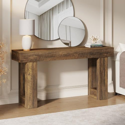 Tribesigns 63-Inch Long Console Table, Wooden Rectangular Sofa Table Behind The Couch, Farmhouse Entryway Table for Entrance, Hallway, Living Room (Dark Walnut (63"))