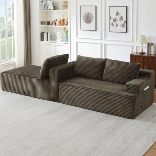 97" Cloud Boneless Couch, L-Shaped Sectional Sofa for Living Room, Brown