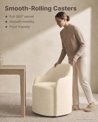 KISLOT Upholstered Dining Chairs Set of 1 with Caster, Pre-Assembled, Sand