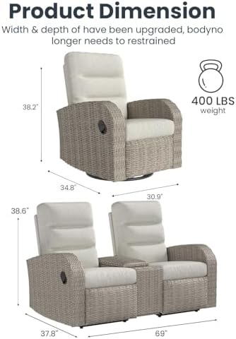 Outdoor Recliner Chair 4-Seat, All-Weather Wicker Reclining Patio Chair with Adjustable Backrest and Footrest