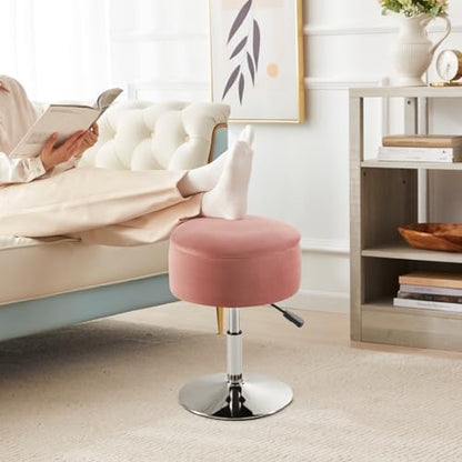 Adjustable Vanity Stool with Storage Swivel Vanity Chair Makeup Stool Pink