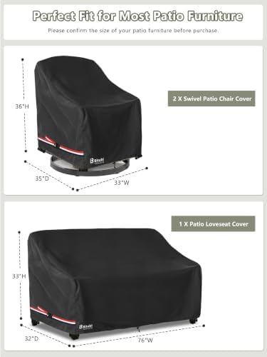 Bitubi Outdoor Waterproof 3-Piece Patio Furniture Covers Set, Black