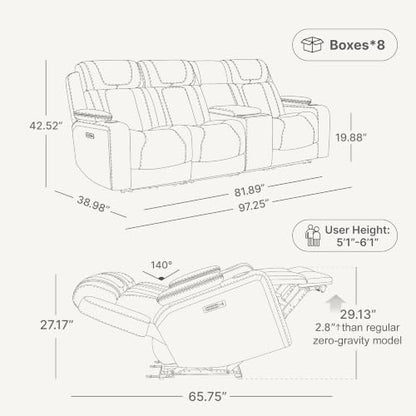 Watson & Whitely Power Reclining Sofa 3-Seat with Console, Light Grey