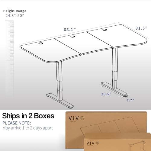 VIVO Electric Dual Motor Standing Desk, 63" x 32" Black Carbon Fiber Top