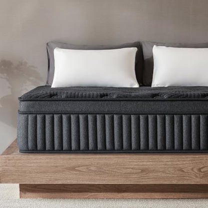 Full Mattress 14 Inch, Medium Firm Hybrid Mattress in a Box with Memory Foam & Pocket Coils, Cooling Breathable Cover, Low Motion Transfer, Reinforced Edge Support, Dark Gray