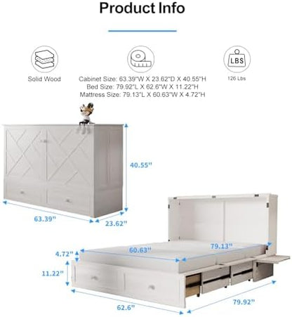 PUREMIND 2-in-1 Multi-Functional Queen Murphy Cabinet Bed with Mattress