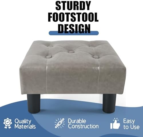 BRIAN & DANY Small Foot Stool, Leather Foot Stools with Legs, Stable Small Footstool for Living Room, Charcoal Gray
