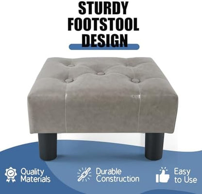 BRIAN & DANY Small Foot Stool, Leather Foot Stools with Legs, Stable Small Footstool for Living Room, Charcoal Gray