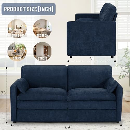 69" Chenille Modern Couch with Cozy & Soft Backrests, Blue