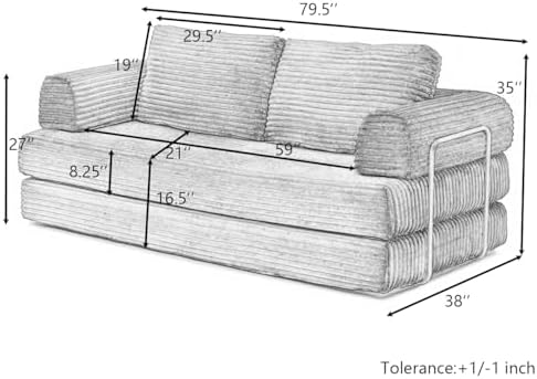 HANXIN 79.5'' Futon Sleeper Sofa Bed, Boneless Couch for Living Room, Green
