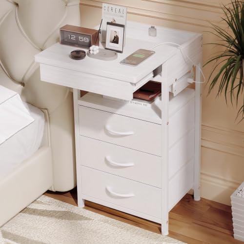 Nightstand with Lockable Hidden Compartment, 3 Drawers, White