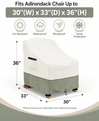 Patio Adirondack Chair Cover 2 Pack,Waterproof Heavy Duty Outdoor Chair Covers,Patio Adirondack Chair Cover for Outdoor Chair(30W x 34 D x 36 H inches),White&Grayish Green