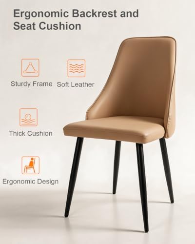 Camel Tan Leather High Back Dining Chairs Set of 2