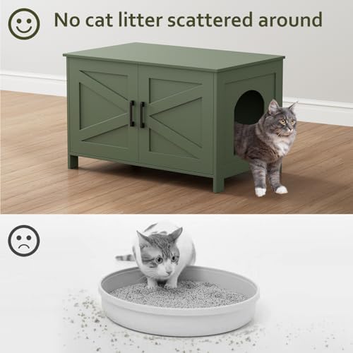 31.5" L Cat Litter Box Enclosure with Barn Door, Green