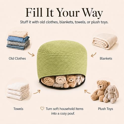 Storage Pouf Cover, No Filler, Corduroy, Light Olive Green, 28 Inch