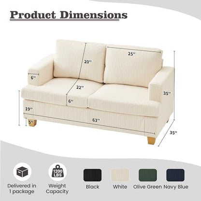Apicizon 3 Piece Sofa Set 89'' 3-Seat Couch Sofa with Loveseat, Set of 3 Corduroy Couches for Living Room, Modern Lounge Sofa Couches for Apartment Lounge, White Corduroy Living Room Set