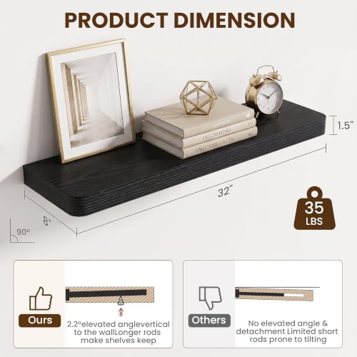 RICHFOCUS Bathroom Floating Shelves for Wall 2Pack|Black|32"Lx8 D"