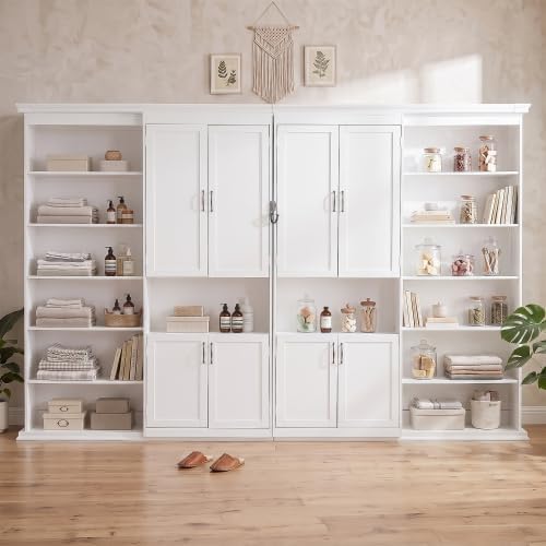 SOFTSEA Space-Saving Queen Size Murphy Bed with Shelves, White