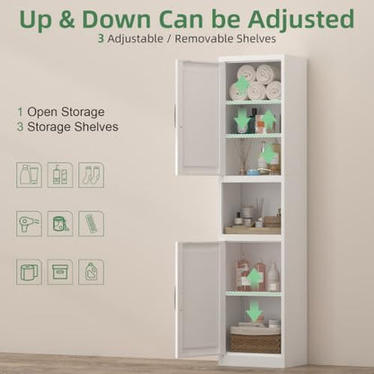 Tall Bathroom Cabinet, Slim Cabinet with 3 Adjustable Shelves, 2 Doors Narrow Storage for Bathroom, 67" H Floor Cabinet for Entryway, Kitchen, White