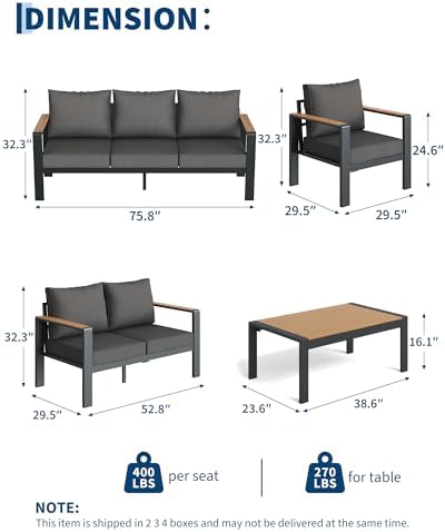 Garvee Aluminum Patio Furniture Set 7 Seats with Coffee Table