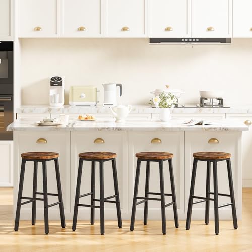 HOOBRO Bar Stools, Barstools Set of 4,Counter Height Barstools, 24.8" Bar Stools for Kitchen Island, Industrial Bar Chairs, for Dining Room, Kitchen, Bar, Rustic Brown and Black BF07BYP401G1