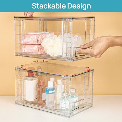 Vtopmart 2 Pack Large Stackable Storage Drawers, Clear