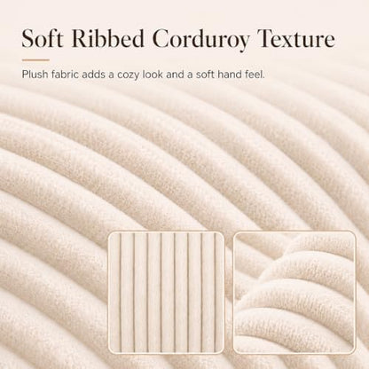 Storage Pouf Cover, No Filler, Corduroy, Cream White, 28 Inch
