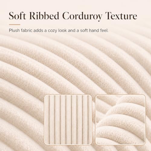Storage Pouf Cover, No Filler, Corduroy, Cream White, 24 Inch
