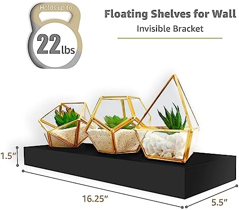 Sorbus 16 Inch Floating Shelves for Wall (5 Pack, Black)