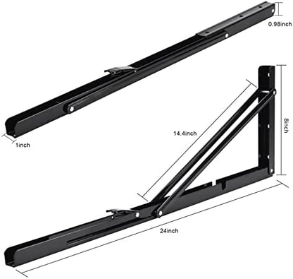 YUMORE 24 Inch Folding Shelf Bracket, Heavy Duty L Bracket, Black, 2 Pack