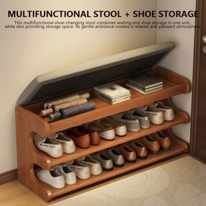 Flip Top Shoe Bench, 39 Inch Entryway Seat with Hidden Storage, Wooden Organizer for Hallway Closet, Space Saving Shoe Rack with Cushioned Seat