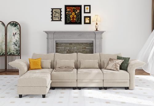 Chenille Modular Sectional Cloud Couch with Storage, Oversized 5-Seat