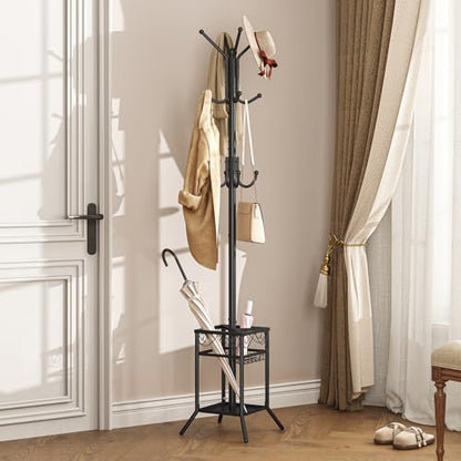 Coat Rack Freestanding, Metal Coat Rack with Umbrella Holder