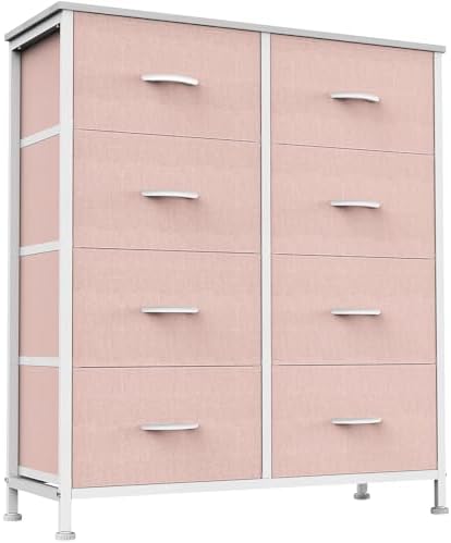 Sweetcrispy 8 Drawer Fabric Dresser, Tall Storage Tower for Bedroom, Pink