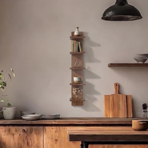 5 Tier Floating Wall Shelf Unit, Brown