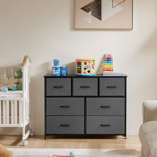 OLIXIS 7 Drawer Fabric Dresser for Bedroom, Clothes Storage Tower, Gray