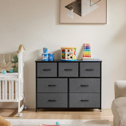 OLIXIS 7 Drawer Fabric Dresser for Bedroom, Clothes Storage Tower, Gray