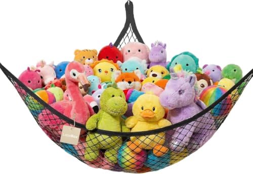 Lazebox Stuffed Animal Net Hammock for Plushie Toys, Stuffed Animal Hammock Corner for Kids' Room Decor, Ideas for Organizing Stuffy Collection, Black, XL (82.6" x 65" x 65")-Pack of 1