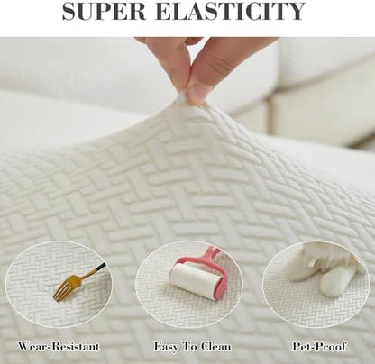 Sofa Covers Couch Covers for Sofa Pet Friendly Couch Cushion Covers Universal Sofa Covers Washable Stretch Slipcovers for Sectional Sofa (Texture Ivory White, 3 Seats + Chaise Cover)