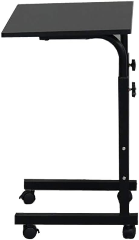 TV Tray Bed Side Table, Portable Rolling Desk Hospital Bed Laptop Table, Small Standing Desk with Wheels Adjustable Height for Sofa, Bedside, Tablet Use, Secure Non Tilt, 23.6" W, Black