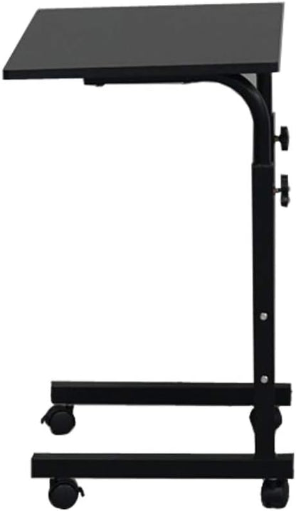 TV Tray Bed Side Table, Portable Rolling Desk Hospital Bed Laptop Table, Small Standing Desk with Wheels Adjustable Height for Sofa, Bedside, Tablet Use, Secure Non Tilt, 23.6" W, Black